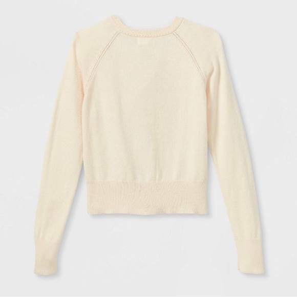 4T Cat & Jack Cream Cardigan Sweater with sparkling buttons, ribbed cuffs& waist - Picture 2 of 9